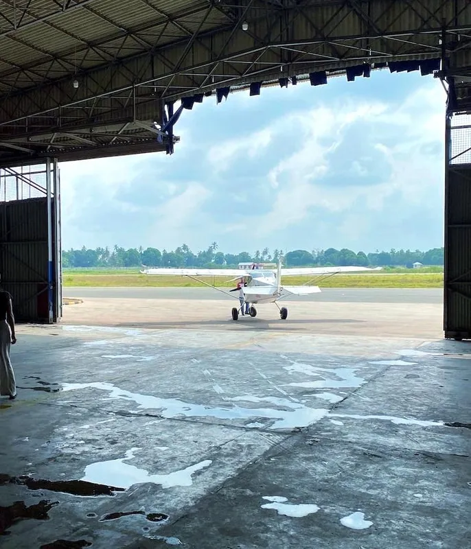 ZRP training aircraft in front of the hangar at Zanzibar International Airport